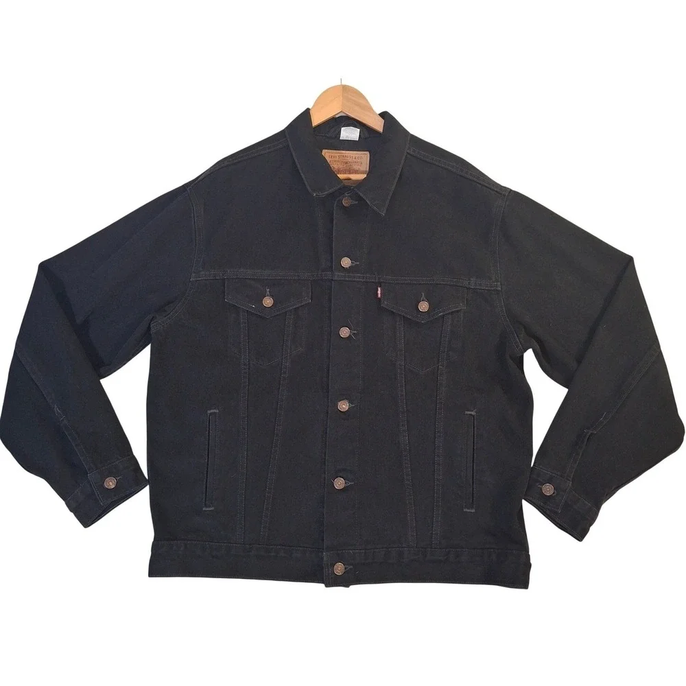 Vintage 90s Levi's 70507-4159 Denim Trucker Jacket Mens Large Black Cotton